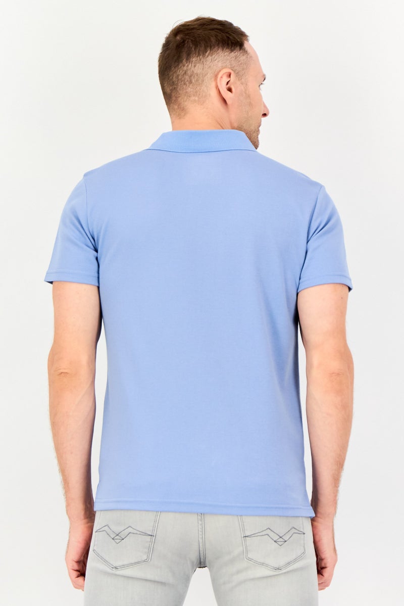 Algspar قميص بولو قصير الأكمام للرجال بياقة منتشرة، أزرق - Image 4