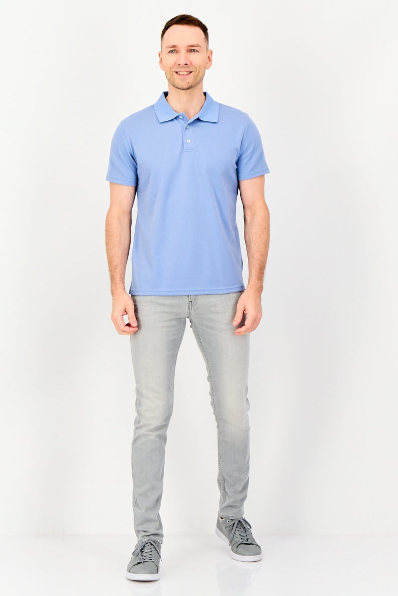 Algspar قميص بولو قصير الأكمام للرجال بياقة منتشرة، أزرق - Image 2