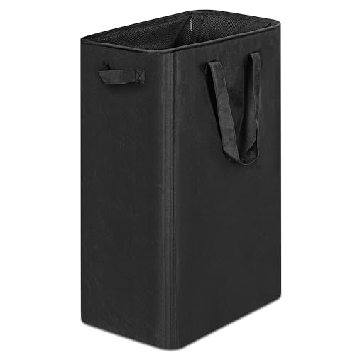 efluky Slim Laundry Basket Narrow Laundry Hamper with Handles Collapsible Dirty Clothes Hamper Tall Laundry Bin for Laundry Room Dorm and Bedroom 198 Gallon75L Black - Image 1