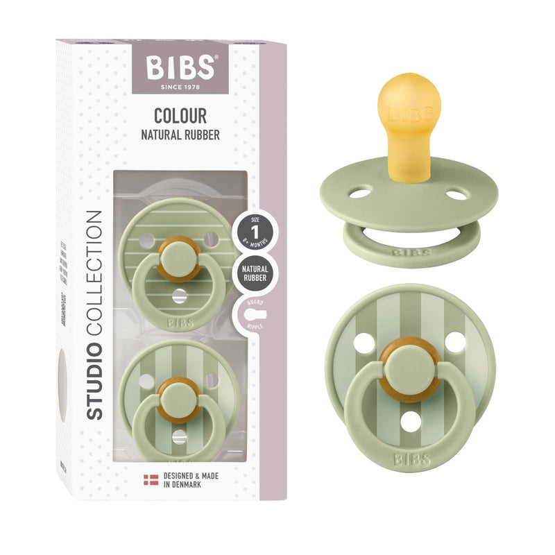 BIBS Pacifiers - Studio 2 Pack | Round Nipple Baby Pacifier | BPA Free Natural Rubber Latex Soother | Made in Denmark | Size 0+ Months | Pin Sage - Image 1