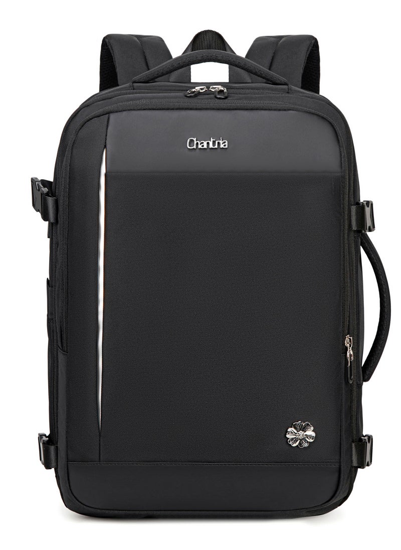 Chantria - Expandable Premium Travel Backpack Water Resistant Multifunctional Backpack with Built in USB port and Headphone Jack for Women, CB00606- Black - Image 1