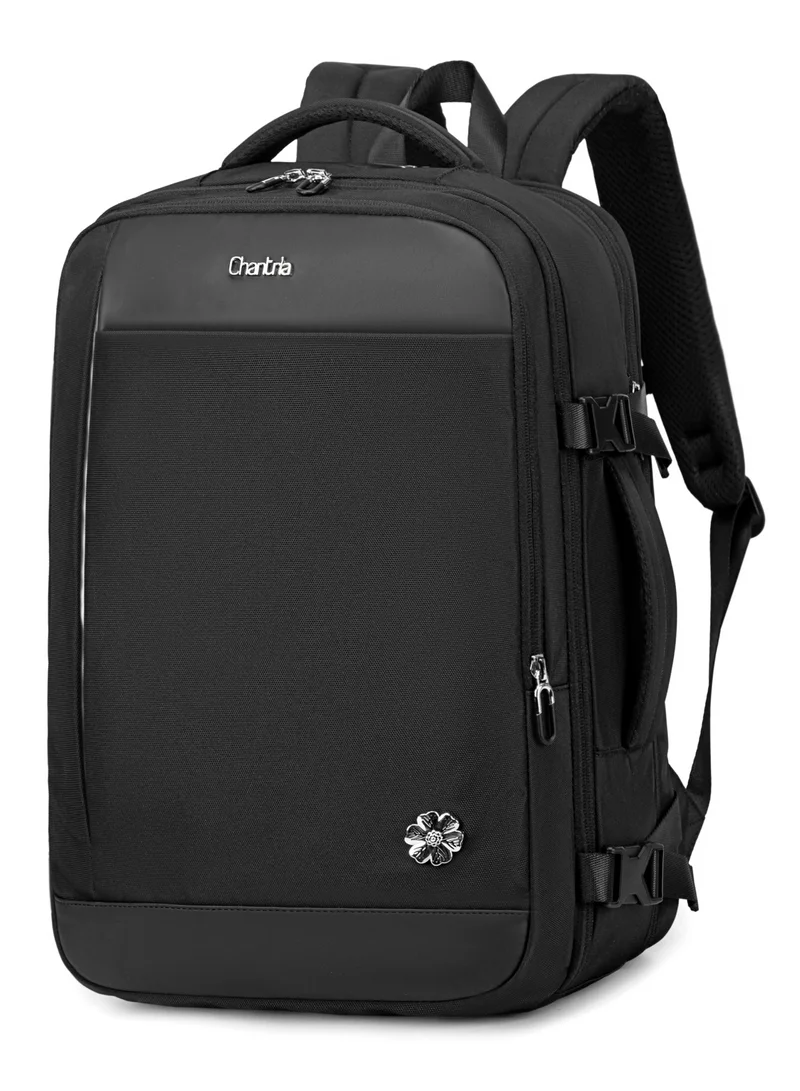 شانتريا حقيبة ظهر سفر فاخرة قابلة للتوسيع مقاومة للماء متعددة الوظائف بمنفذ  مدمج ومدخل سماعة رأس للنساء - أسود