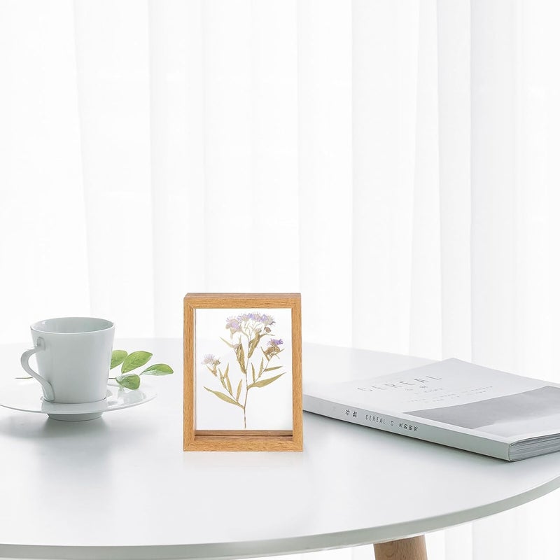 VOSAREA Wooden Double-sided Glass Specimen Display Frame 6-7 Inch, Pressed Flower Photo Holder Set of 2, Natural Wood Photo Frame for Botanical Art and Home Décor - Image 5