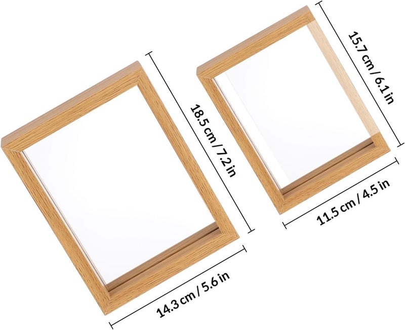 VOSAREA Wooden Double-sided Glass Specimen Display Frame 6-7 Inch, Pressed Flower Photo Holder Set of 2, Natural Wood Photo Frame for Botanical Art and Home Décor - Image 2