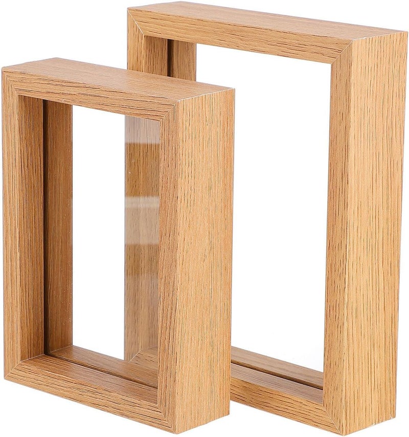 VOSAREA Wooden Double-sided Glass Specimen Display Frame 6-7 Inch, Pressed Flower Photo Holder Set of 2, Natural Wood Photo Frame for Botanical Art and Home Décor - Image 1