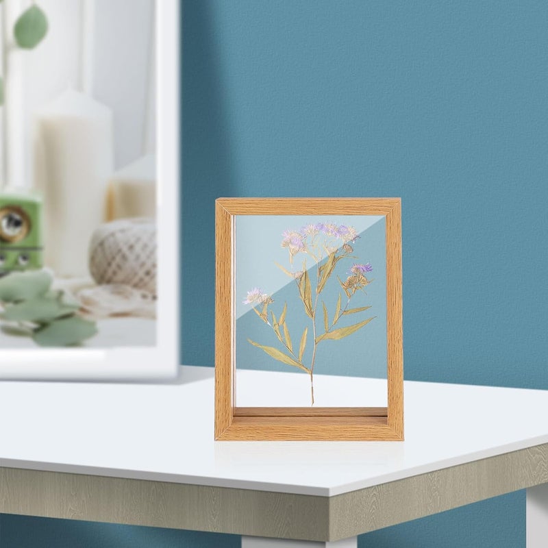 VOSAREA Wooden Double-sided Glass Specimen Display Frame 6-7 Inch, Pressed Flower Photo Holder Set of 2, Natural Wood Photo Frame for Botanical Art and Home Décor - Image 4