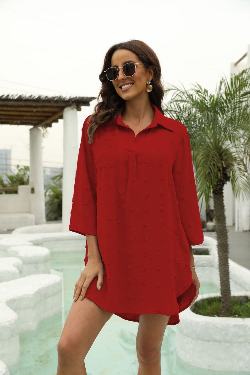 2023 Boho Chiffon Tassel Loose Blouse for Women Wine red  - Image 1