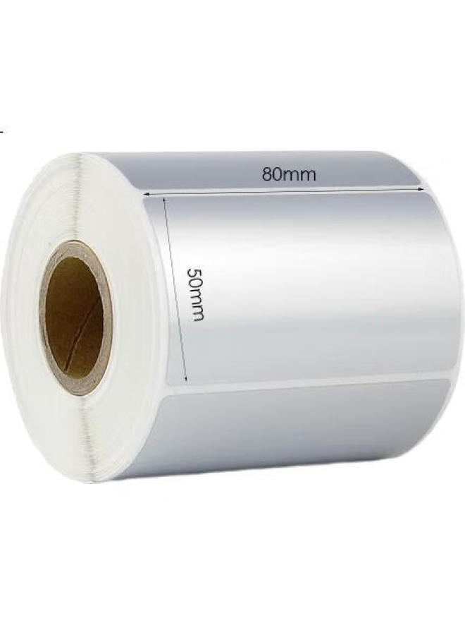 Befon Matte Silver Pet Label Paper, 80Mm*50Mm*500 Pieces Per Row, Silver Matte Adhesive Barcode Printing Paper, Waterproof Sticker, Triple-Protection Fixed Asset Equipment Label - Image 2