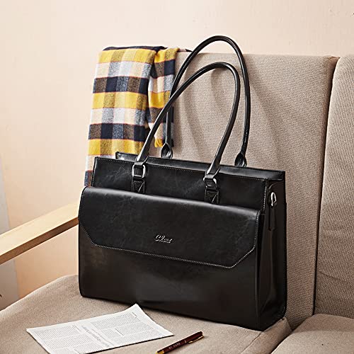 CLUCI Briefcase for Women Oil Wax Leather Vintage 15.6 Inch Laptop Business Shoulder Bag - Image 2
