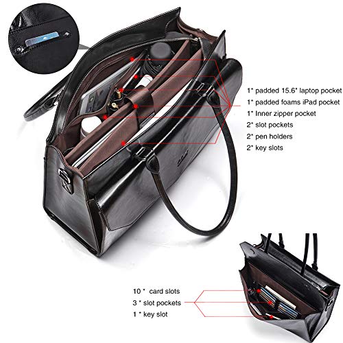 CLUCI Briefcase for Women Oil Wax Leather Vintage 15.6 Inch Laptop Business Shoulder Bag - Image 3