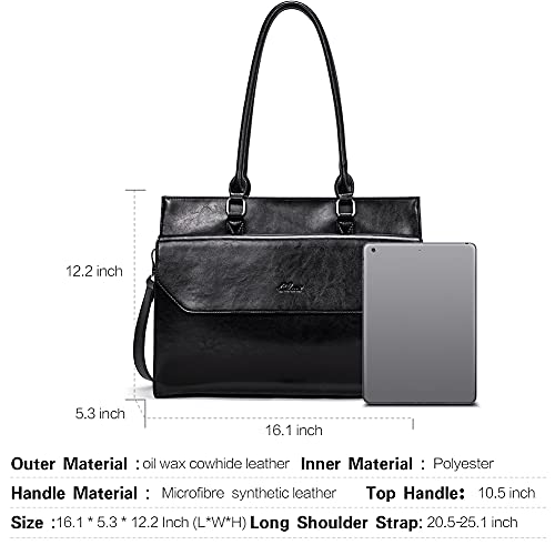 CLUCI Briefcase for Women Oil Wax Leather Vintage 15.6 Inch Laptop Business Shoulder Bag - Image 4