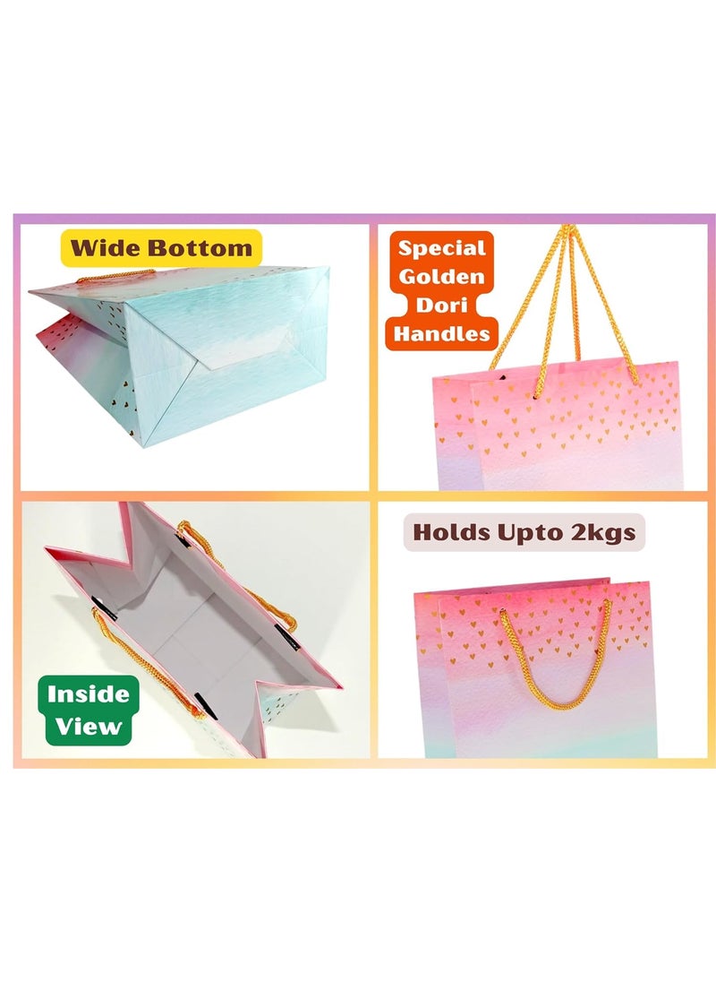 Skywalk Skywalk Gift Bags-Medium Paper Bags For Return Gifts-Party Favor Goodie Bags,Medium Carry Bags For Gifting,Paper Gift Covers- Paper Bags(Pack Of 10,Golden Hearts)  - Image 2