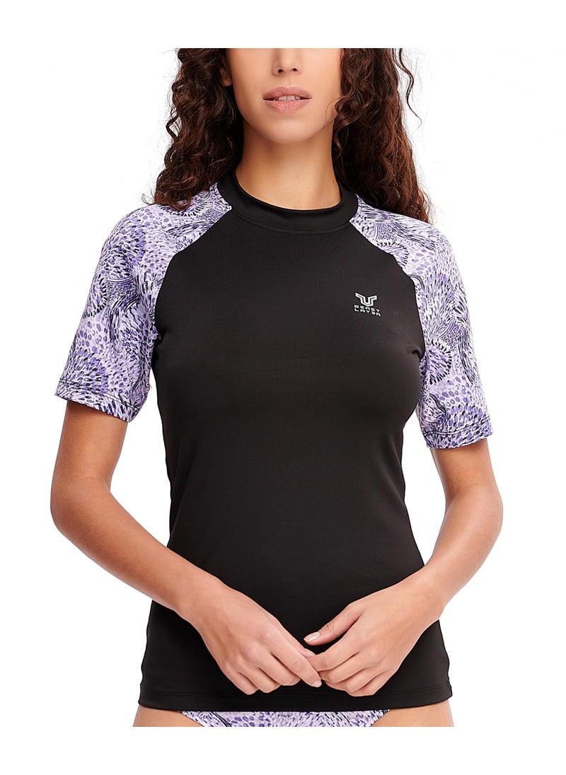 HUGE SPORTS HUGE SPORTS Rash Guard for Women Short Sleeve Swimsuit Top UPF 50+ Quick Dry Sun Shirts for Surf Workout Running Sports Short Sleeve Shirt Black XL  - Image 1