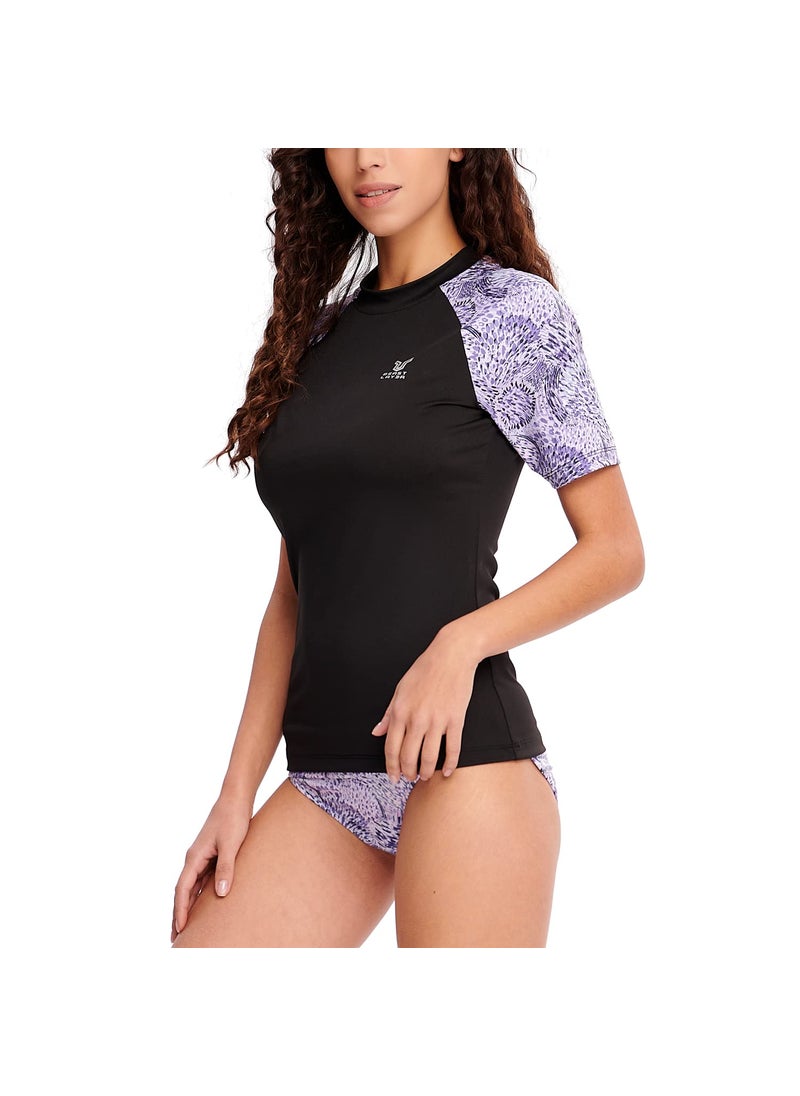 HUGE SPORTS HUGE SPORTS Rash Guard for Women Short Sleeve Swimsuit Top UPF 50+ Quick Dry Sun Shirts for Surf Workout Running Sports Short Sleeve Shirt Black XL  - Image 2