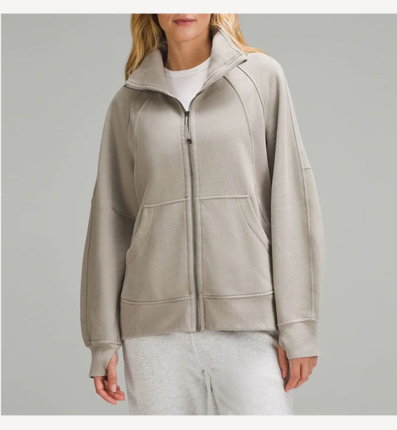 Thickened Fleece Hoodie Womens Warm Yoga Jacket Autumn Winter Camel 