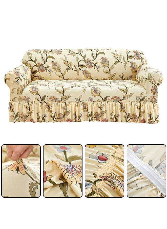 DUNISO غطاء أريكة، غطاء واقي مطاطي مزخرف للأريكة، غطاء أثاث مضاد للانزلاق، مقاوم للتلوث والتآكل، تصميم تنورة، مناسب لجميع الفصول، مقعدين، 145 إلى 185 سم - Image 1