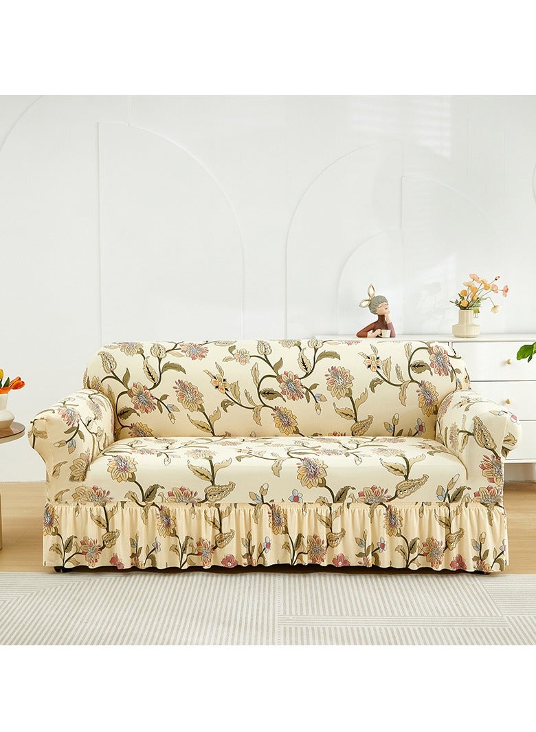 DUNISO Sofa cover, elastic printed sofa protective cover, anti slip furniture cover, anti fouling and wear resistant, skirt design, suitable for all seasons, two seats, 145 to 185cm - Image 1