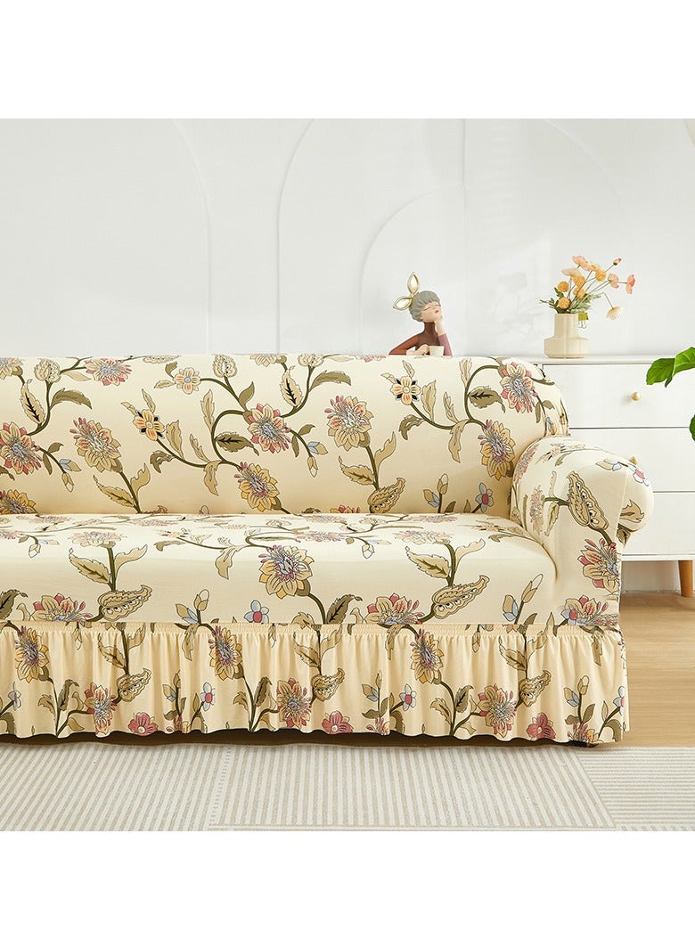 DUNISO Sofa cover, elastic printed sofa protective cover, anti slip furniture cover, anti fouling and wear resistant, skirt design, suitable for all seasons, two seats, 145 to 185cm - Image 2