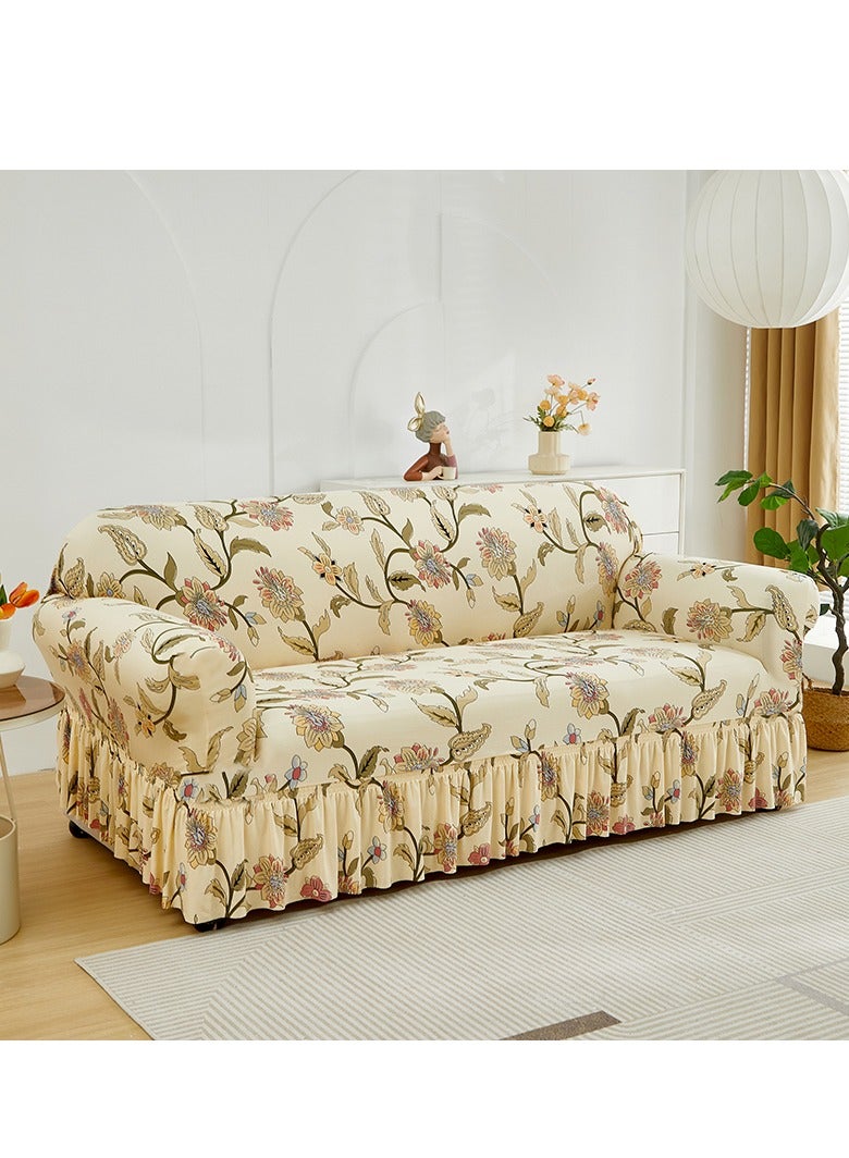 DUNISO Sofa cover, elastic printed sofa protective cover, anti slip furniture cover, anti fouling and wear resistant, skirt design, suitable for all seasons, two seats, 145 to 185cm - Image 3