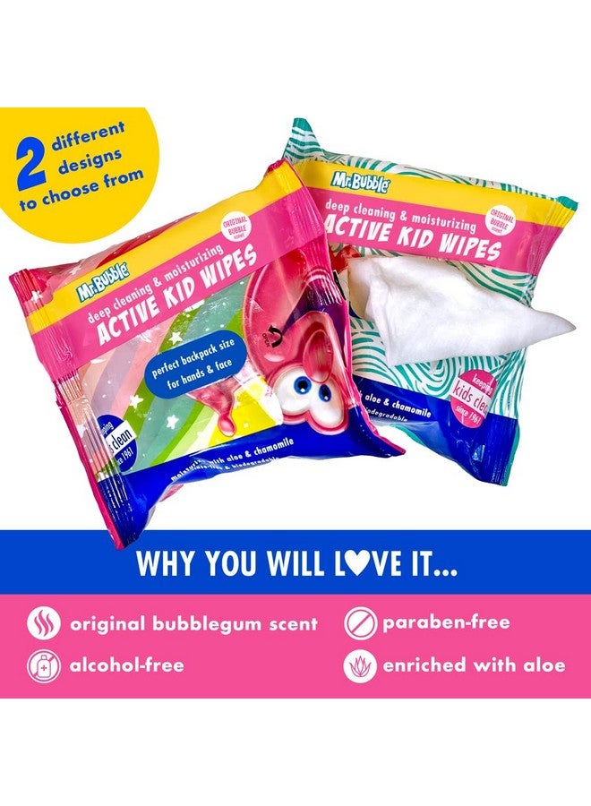 Mr. Bubble Moisturizing Kids Gentle Face And Hand Wipes Travel Size Biodegradable Deep Cleaning Towelettes Made With Hydrating Aloe Vera And Chamomile (Pack Of 12 Pouches 15 Wipes Each) - Image 3