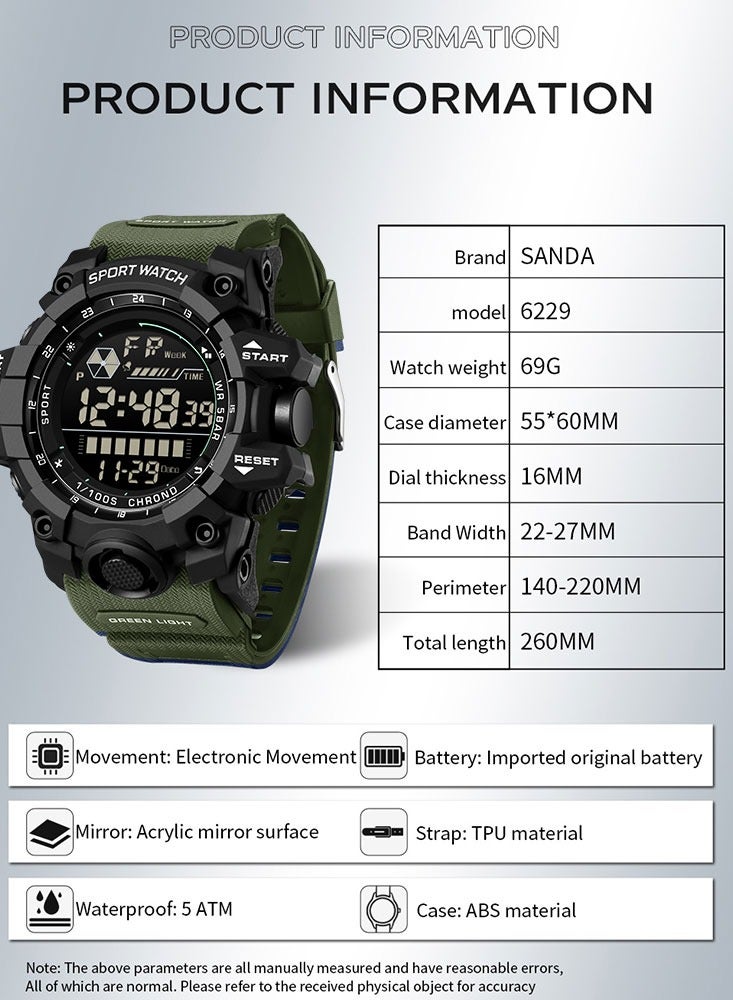 SANDA Outdoor Sports Men Watch Waterproof LED Analog Digital Show Multifunction Big Dial Electronic Wristwatch G style Male Clock - Image 3