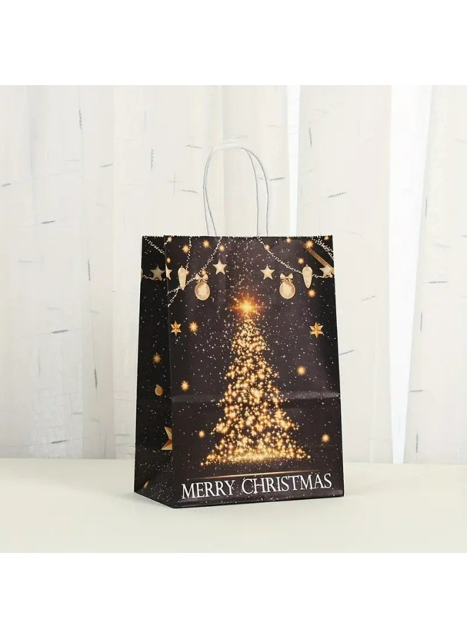 Kandid 6pcs Christmas Gift Bags, Kraft Paper with Holiday Designs (Black & Gold) - Image 3
