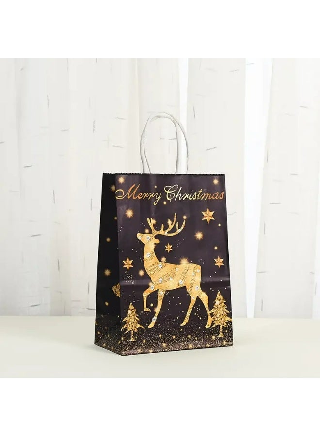 Kandid 6pcs Christmas Gift Bags, Kraft Paper with Holiday Designs (Black & Gold) - Image 2