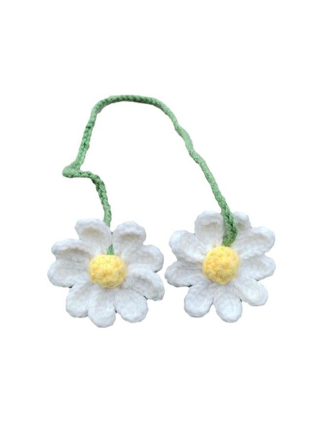 Generic Crochet Daisy Car Accessories for Women Cute Rear View Mirror Hanging Charms Handmade Daisy Flower Gifts for Crochet Lovers Car Decor Automotive Interior Aesthetic(White)  - Image 2