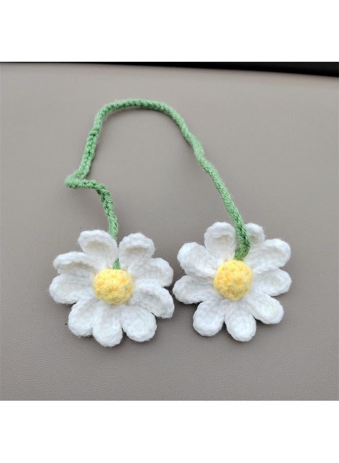 Generic Crochet Daisy Car Accessories for Women Cute Rear View Mirror Hanging Charms Handmade Daisy Flower Gifts for Crochet Lovers Car Decor Automotive Interior Aesthetic(White)  - Image 3
