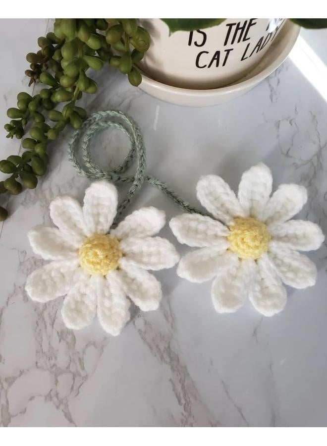 Generic Crochet Daisy Car Accessories for Women Cute Rear View Mirror Hanging Charms Handmade Daisy Flower Gifts for Crochet Lovers Car Decor Automotive Interior Aesthetic(White)  - Image 4