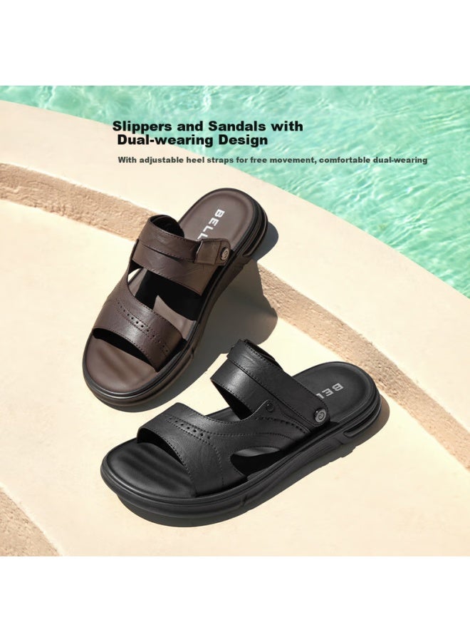 Belle Men's Outdoor Dual-use Sandals, Seasonal Mall Same Style Cowhide Casual Beach Sandals 8gf01bl4 Black Size 43 - Image 2
