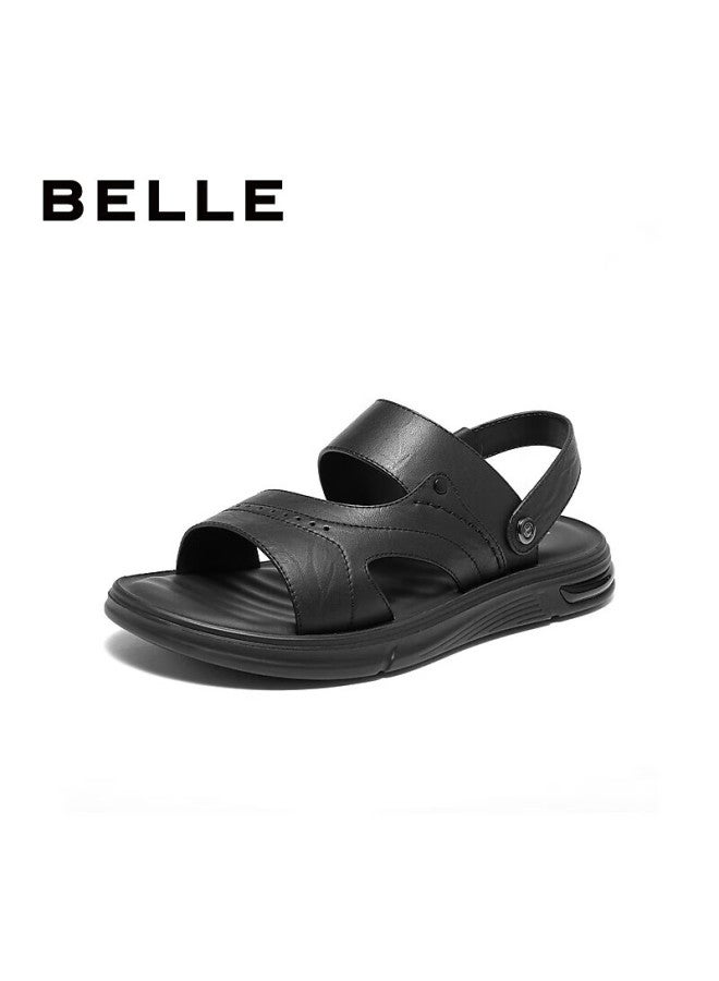 Belle Men's Outdoor Dual-use Sandals, Seasonal Mall Same Style Cowhide Casual Beach Sandals 8gf01bl4 Black Size 43 - Image 1