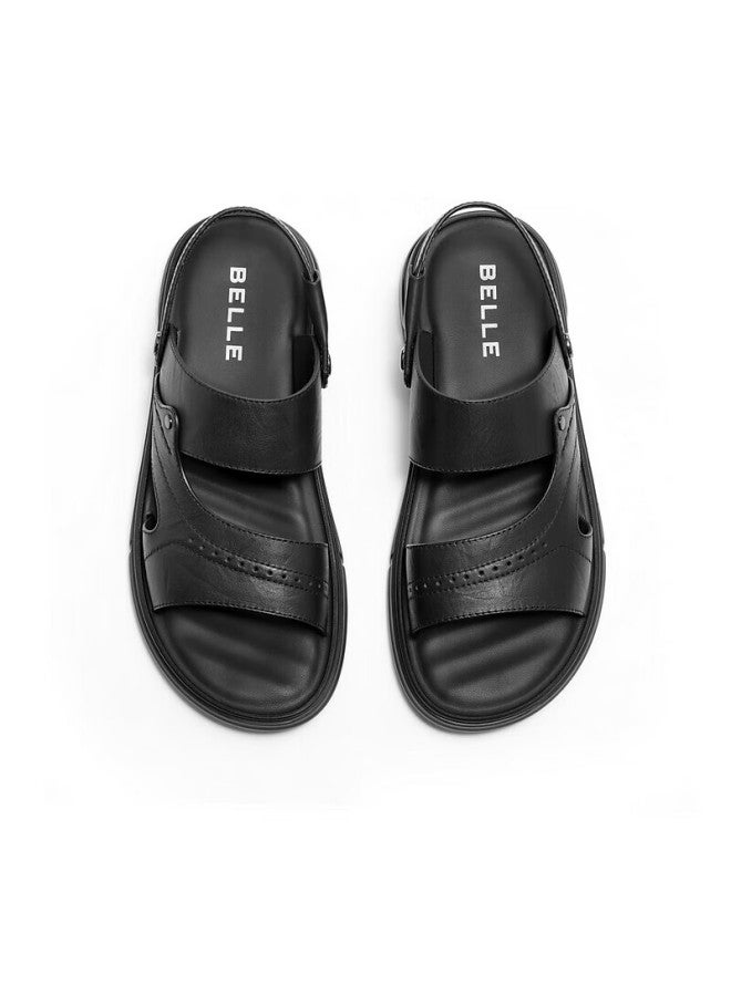 Belle Men's Outdoor Dual-use Sandals, Seasonal Mall Same Style Cowhide Casual Beach Sandals 8gf01bl4 Black Size 43 - Image 5