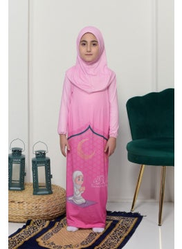 Altobeh Children's Prayer Set Practical One Piece Patterned Sleeves Removable Headscarf Lycra Hijab Dress (6-12 Years) 925-0201  - Image 1