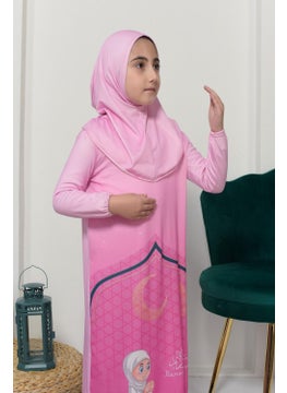 Altobeh Children's Prayer Set Practical One Piece Patterned Sleeves Removable Headscarf Lycra Hijab Dress (6-12 Years) 925-0201  - Image 4