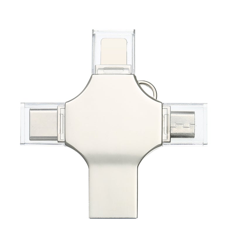 64 جيجابايت محرك أقراص فلاش USB معدني 4 في 1 للهاتف المحمول والكمبيوتر محرك أقراص فلاش USB صغير مزدوج الاستخدام يدعم Type-C و Micro USB وأجهزة iOS - Image 1