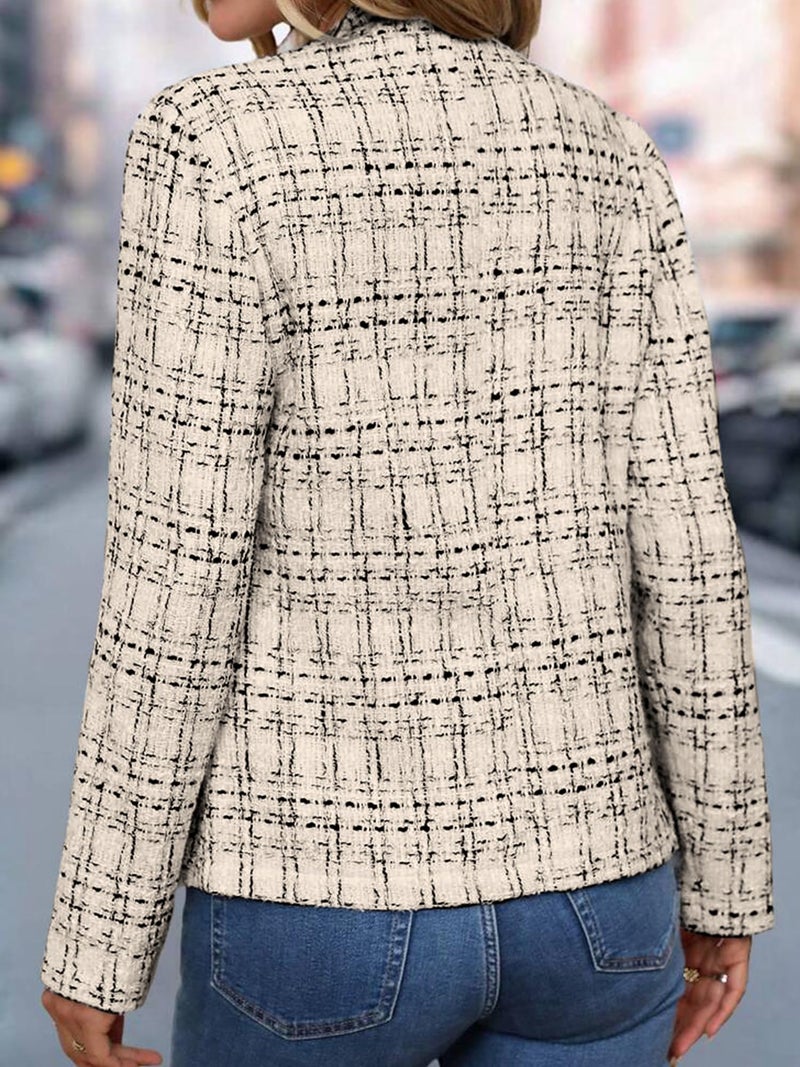 ELLEVEN Womens Blazer Business Casual Suit Jacket Tweed Blazers for Women Slim Fit Fitted Long Sleeve Stand Collar Blazer Dressy Full Lining Coat Cardigan with Padded Shoulder Khaki X-Large - Image 2