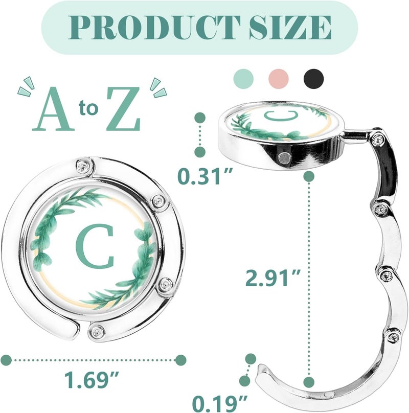 Iqimott 3pcs Personalized Initial Foldable Purse Hook for Table, Flower Letter Folding Handbag Hanger Portable Magnet Table Hook Holder, Collection Desk Purse Hooks for Women Bag (Green-C) - Image 2