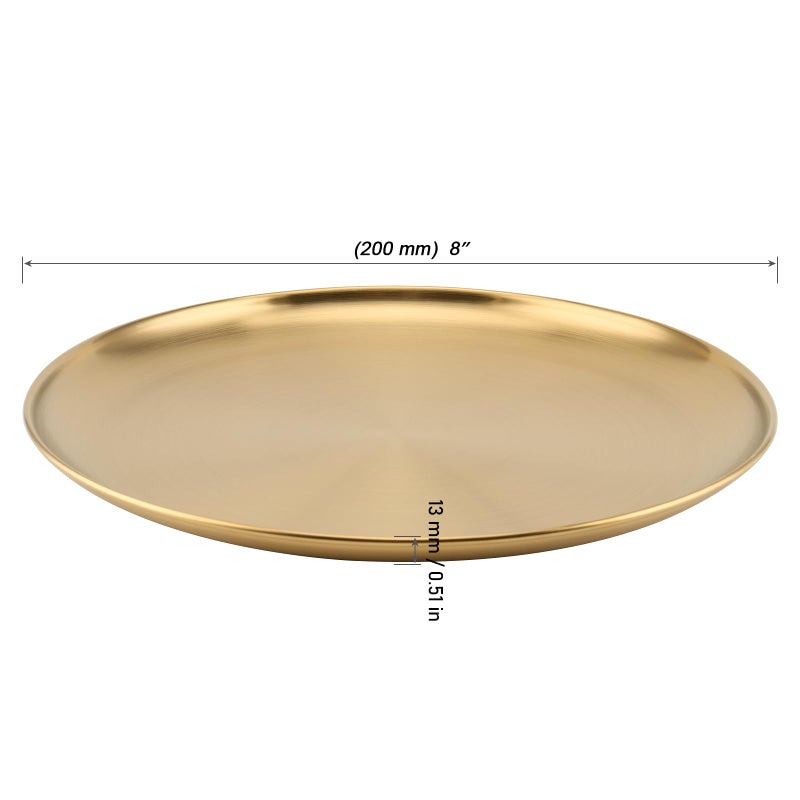 MOUYAT 10 PCS 8 Inch Large Stainless Steel Plate, 20cm Round Dinner Metal Plates, Metal Salad Steak Plates Reusable Dinner Dish for Eating Serving Camping Outdoor BBQ Home Kitchen, Frosted Gold - Image 2
