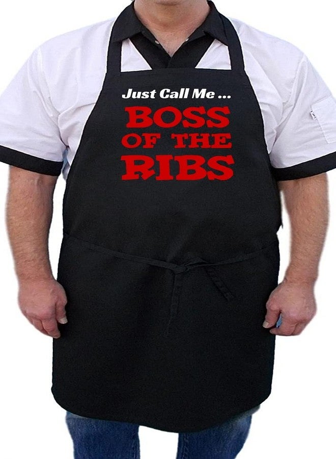 CoolAprons Barbecue Apron Boss Of The Ribs, Black Grilling Apron, Funny Aprons For Men - Image 1