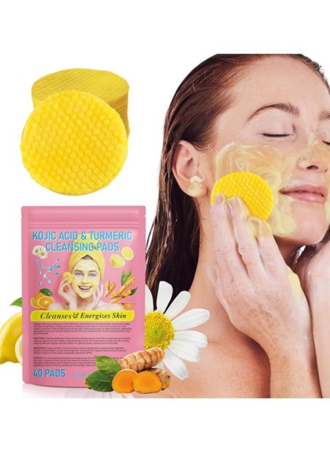 Turmeric Cleansing Pads, Kojic Acid & Turmeric Cleansing Pads, Turmeric Pads Infused Cotton Exfoliating Pads, Turmeric Kojic Pads for Face, Helps Balance Skin Oil (40)