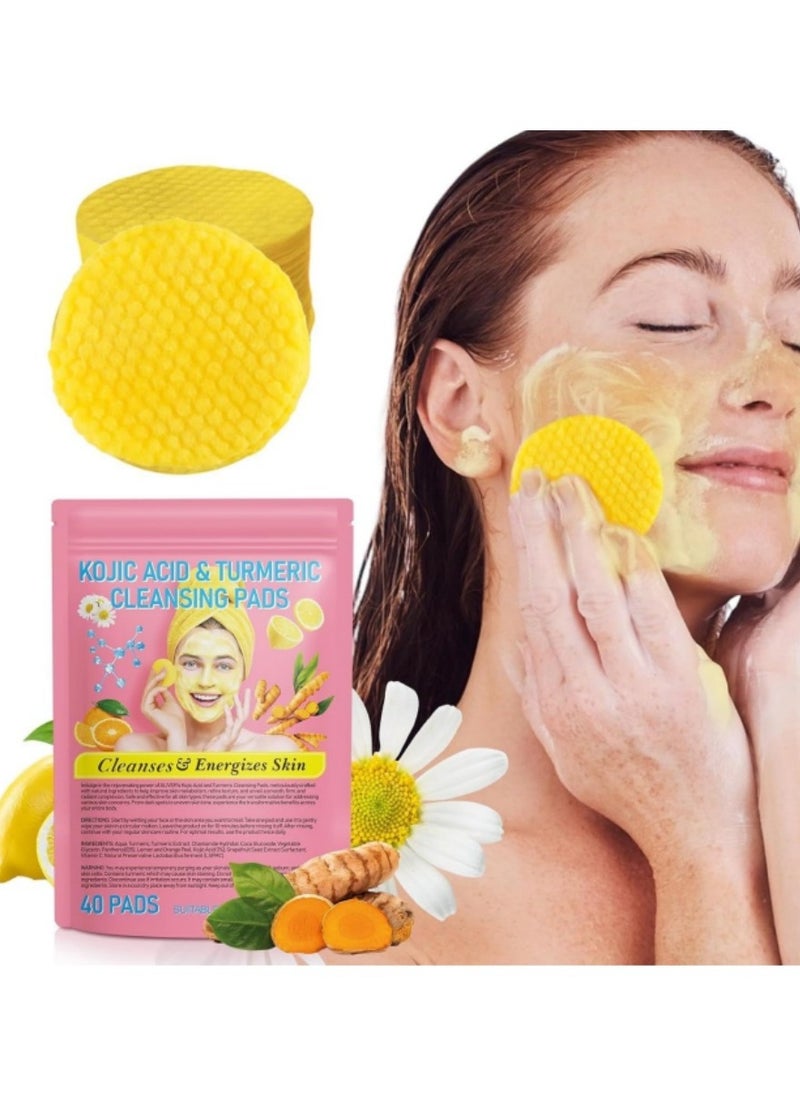 Turmeric Cleansing Pads, Kojic Acid & Turmeric Cleansing Pads, Turmeric Pads Infused Cotton Exfoliating Pads, Turmeric Kojic Pads for Face, Helps Balance Skin Oil (40)