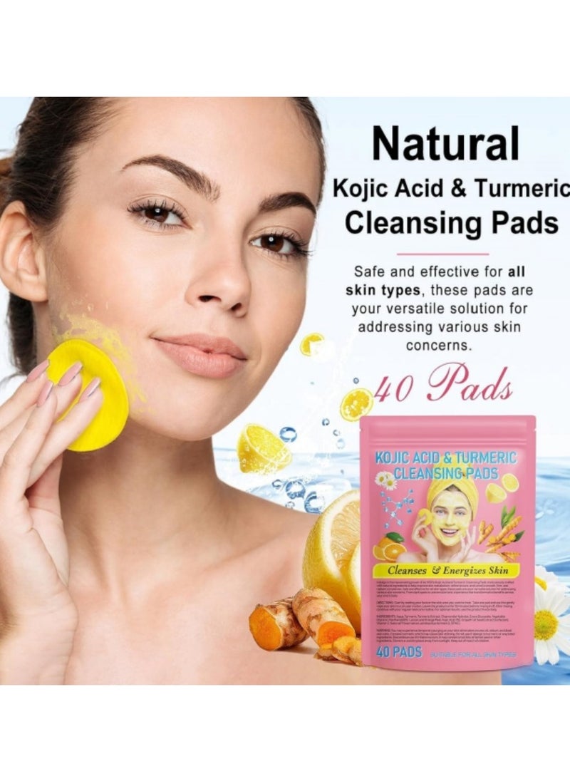 Turmeric Cleansing Pads, Kojic Acid & Turmeric Cleansing Pads, Turmeric Pads Infused Cotton Exfoliating Pads, Turmeric Kojic Pads for Face, Helps Balance Skin Oil (40)