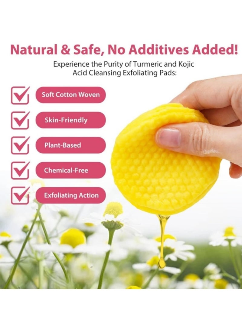 Turmeric Cleansing Pads, Kojic Acid & Turmeric Cleansing Pads, Turmeric Pads Infused Cotton Exfoliating Pads, Turmeric Kojic Pads for Face, Helps Balance Skin Oil (40)