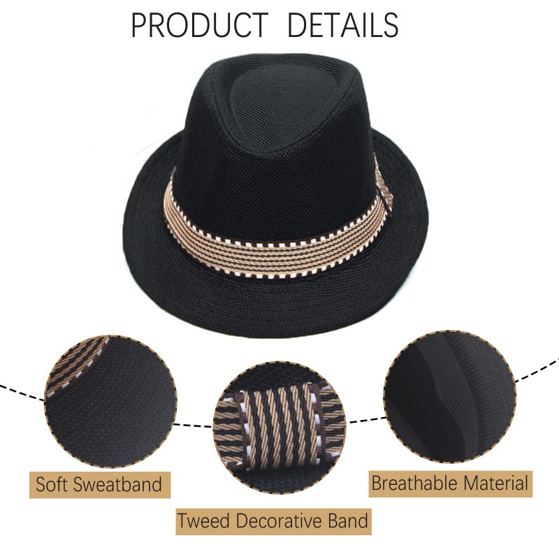 Ultrafun 4 Pack Kids Fedora Hat Short Brim Straw Trilby Jazz Hat Summer Sun Beach Cap for Boys Girls 5-10 Years (Black+Wine Red+Khaki+Navy) - Image 3