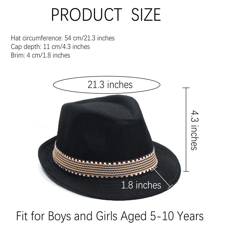 Ultrafun 4 Pack Kids Fedora Hat Short Brim Straw Trilby Jazz Hat Summer Sun Beach Cap for Boys Girls 5-10 Years (Black+Wine Red+Khaki+Navy) - Image 2