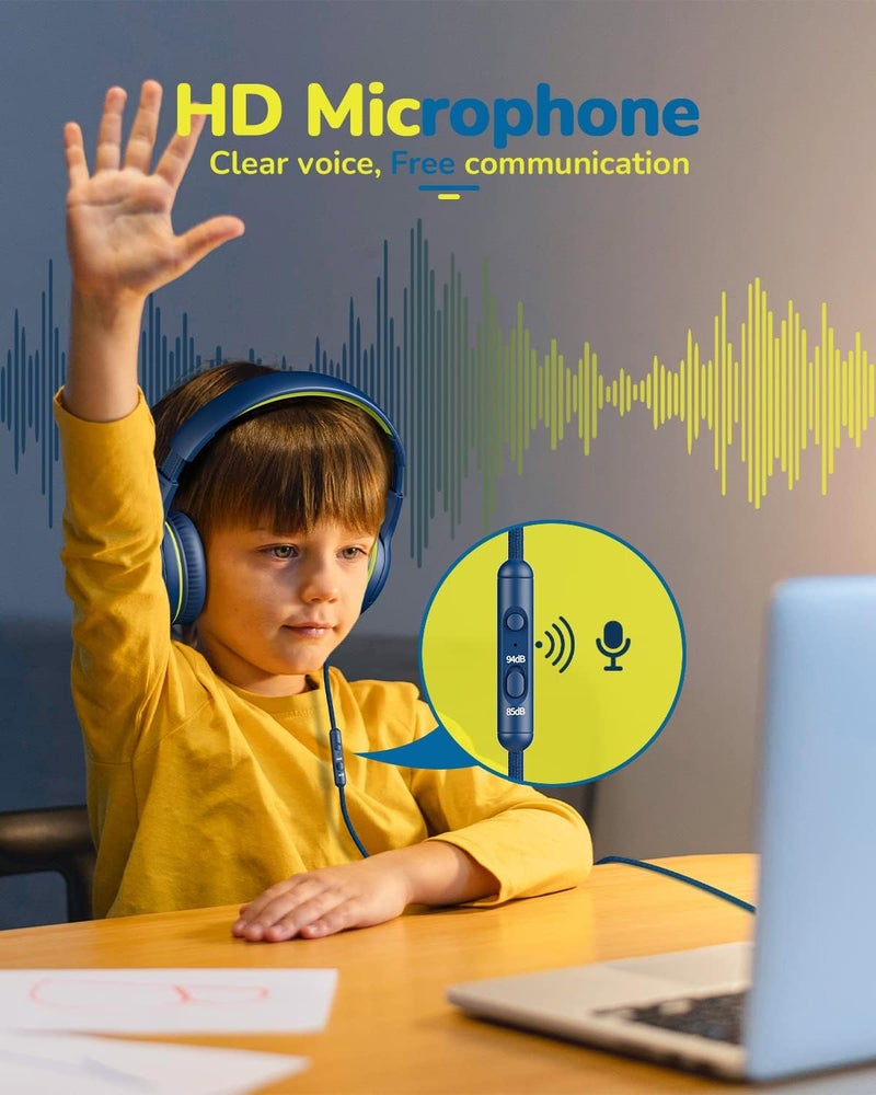 awatrue Kids Headphones Wired Toddler Headphones with Microphone - Over-Ear Headphones, 85/94dB Volume-Limiting, 3.5mm Jack Foldable On-Ear Design, Safe Comfortable for Boys Girls Learning Entertainment Black - Image 5