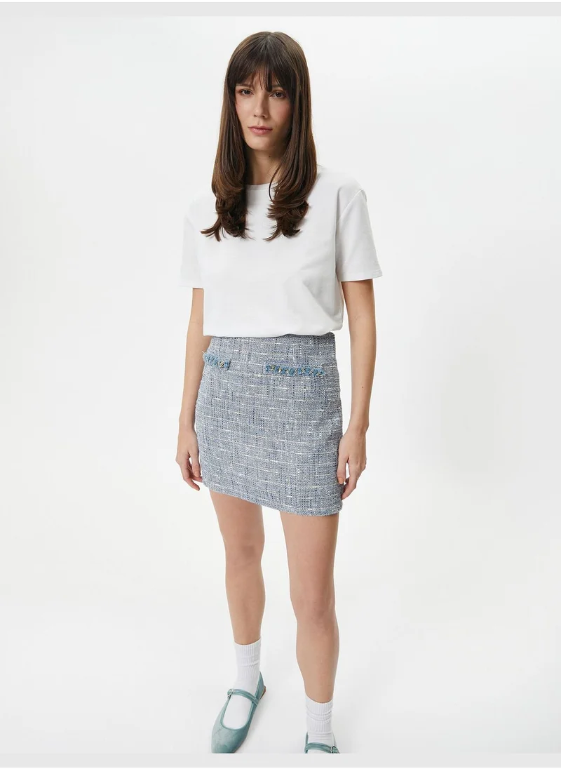 KOTON Chain Detail High Rise Tweed Mini Skirt