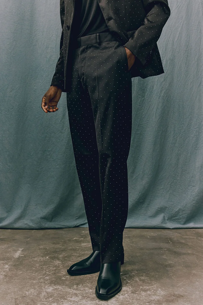 H&M Regular Fit Rhinestone-Embellished Suit Trousers