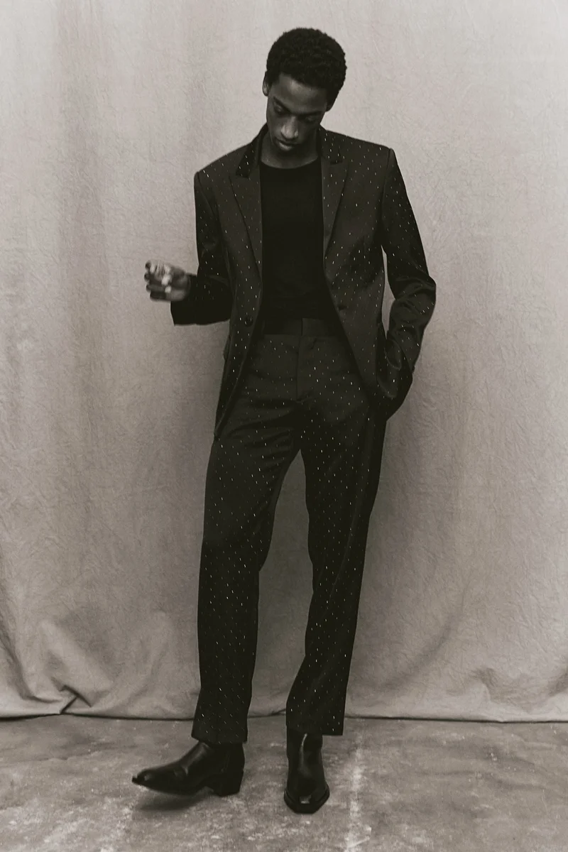 H&M Regular Fit Rhinestone-Embellished Suit Trousers